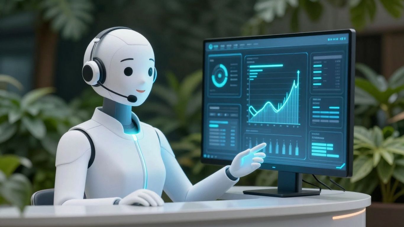 AI receptionist avatar assisting with landscaping business leads.