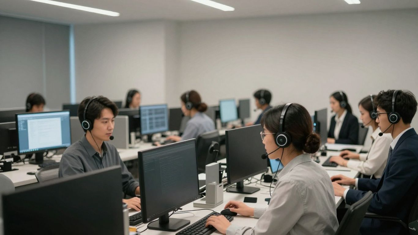 Customer service agents handling multiple calls simultaneously.