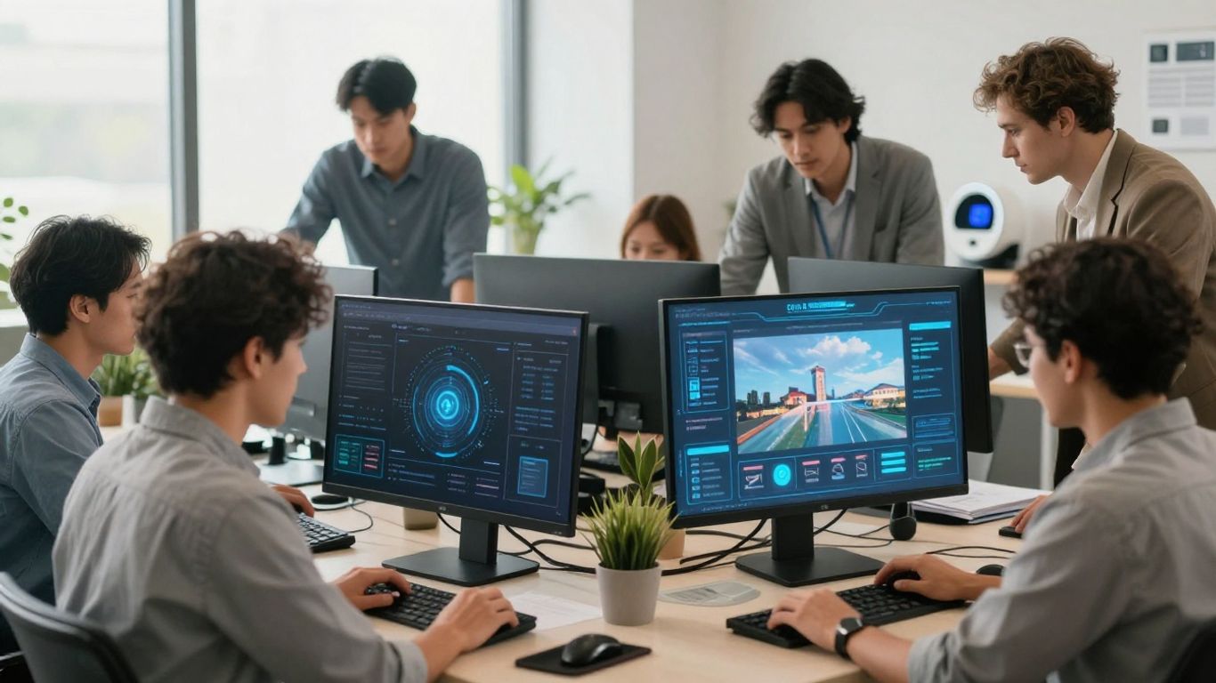 Realtors using AI tools in a modern office