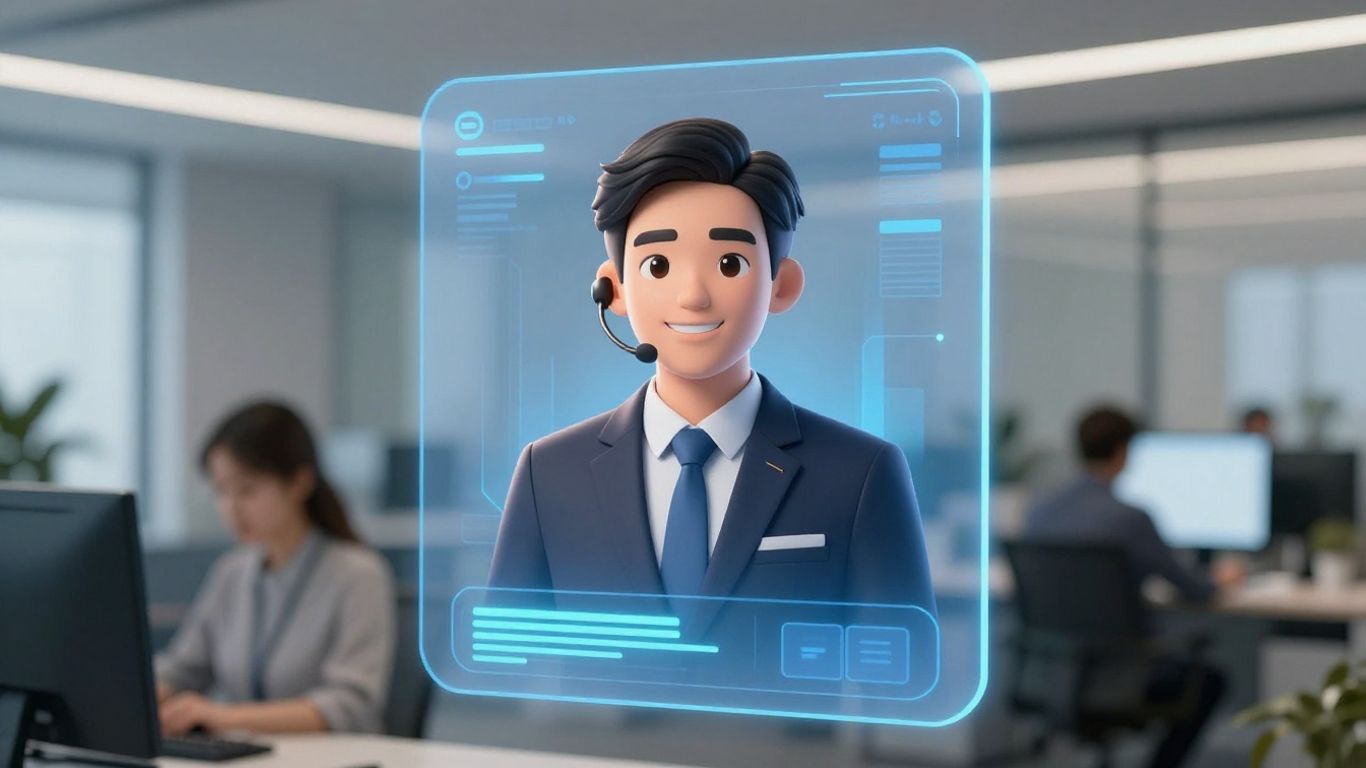 AI receptionist interface on a futuristic screen