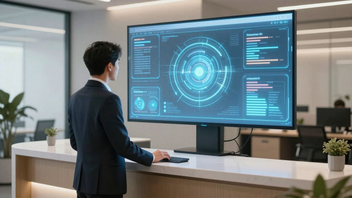 AI receptionist assisting a business professional in an office.