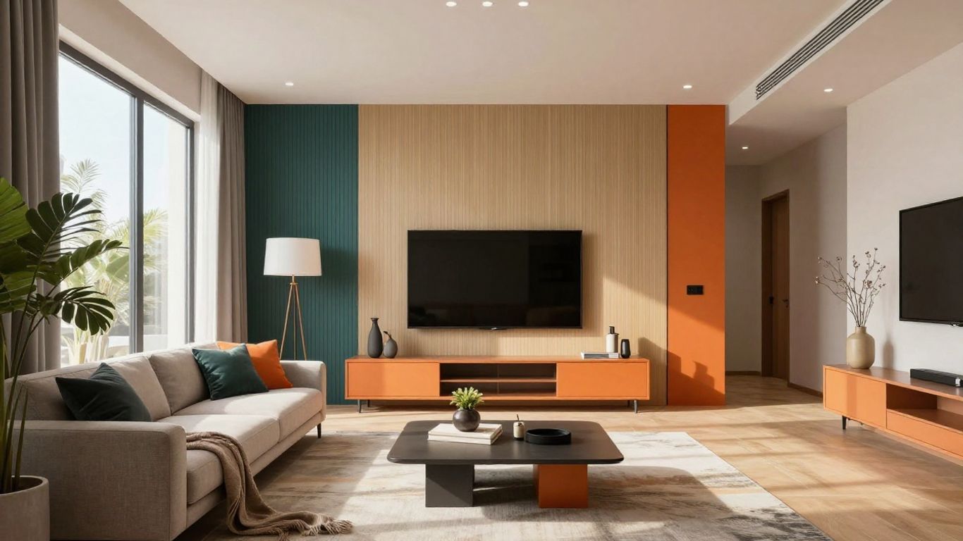 Digitally enhanced home interior with modern furnishings and sunlight.