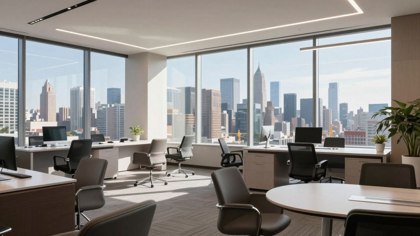 Modern real estate office with city view