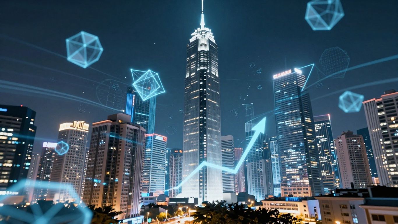 Futuristic cityscape with AI overlays