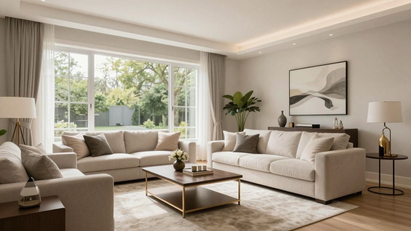 AI-staged modern living room with elegant decor.