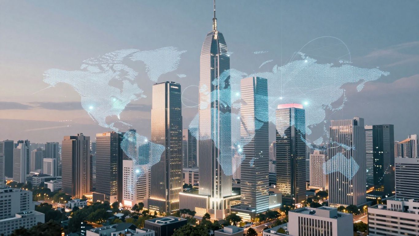 Futuristic cityscape with AI integration