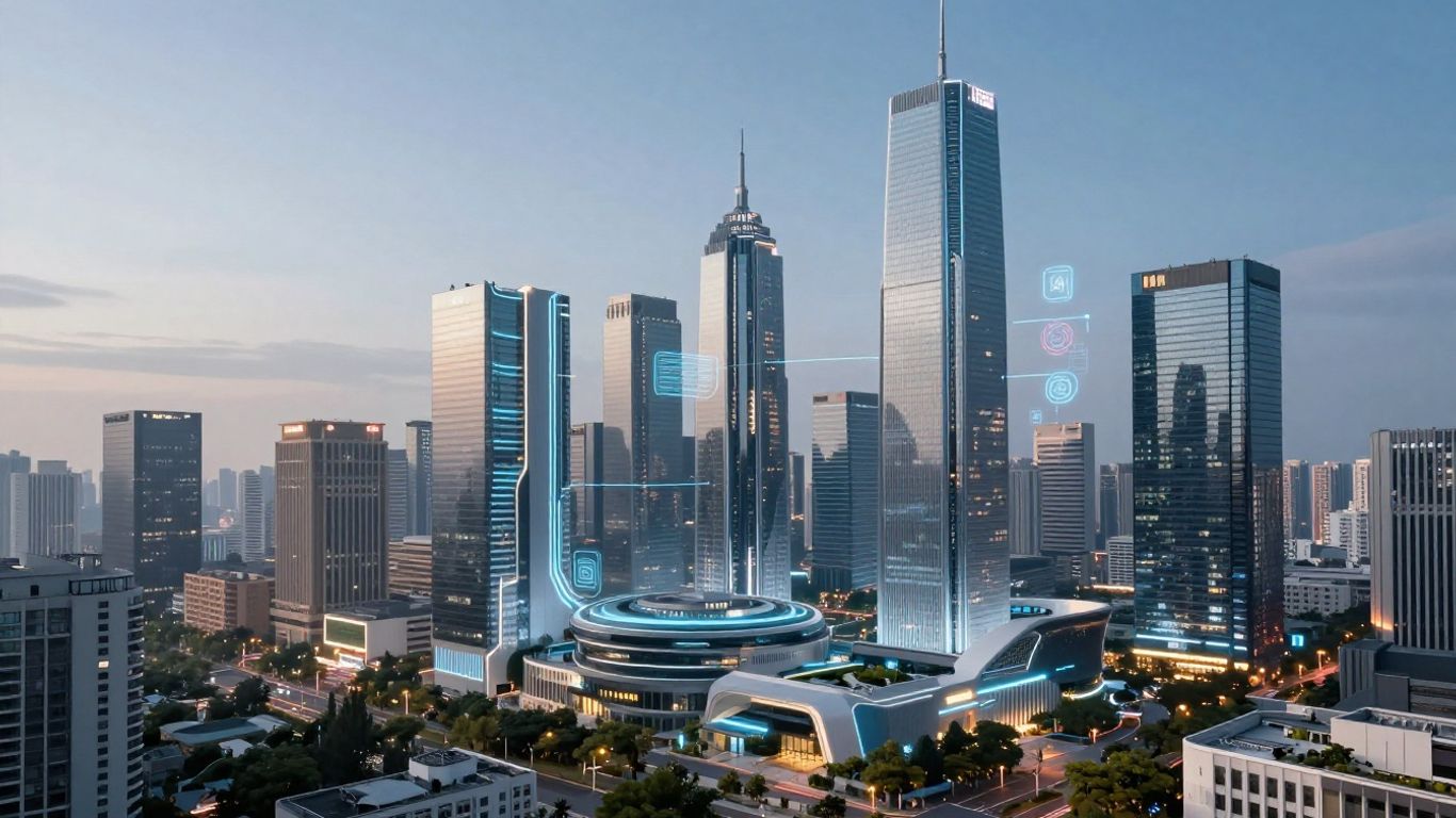 Futuristic cityscape with AI integration