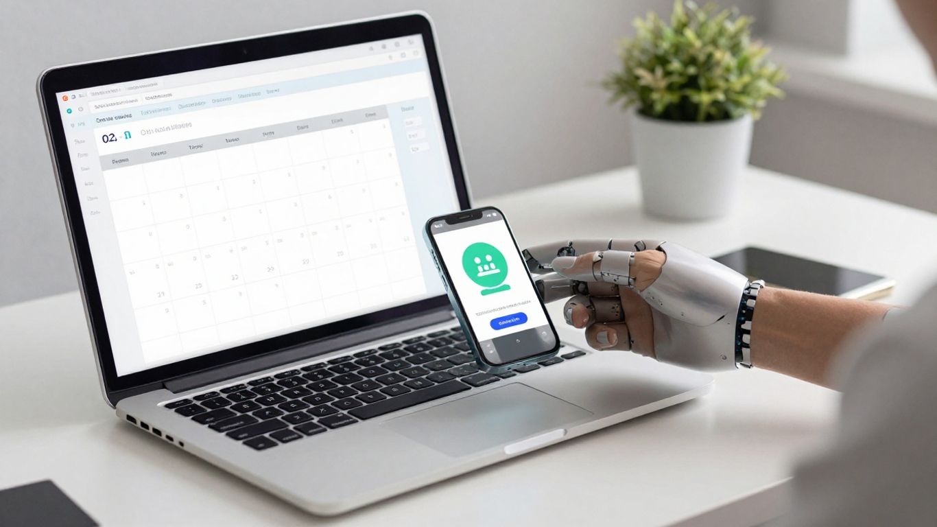 AI scheduling tool managing appointments on a digital calendar.