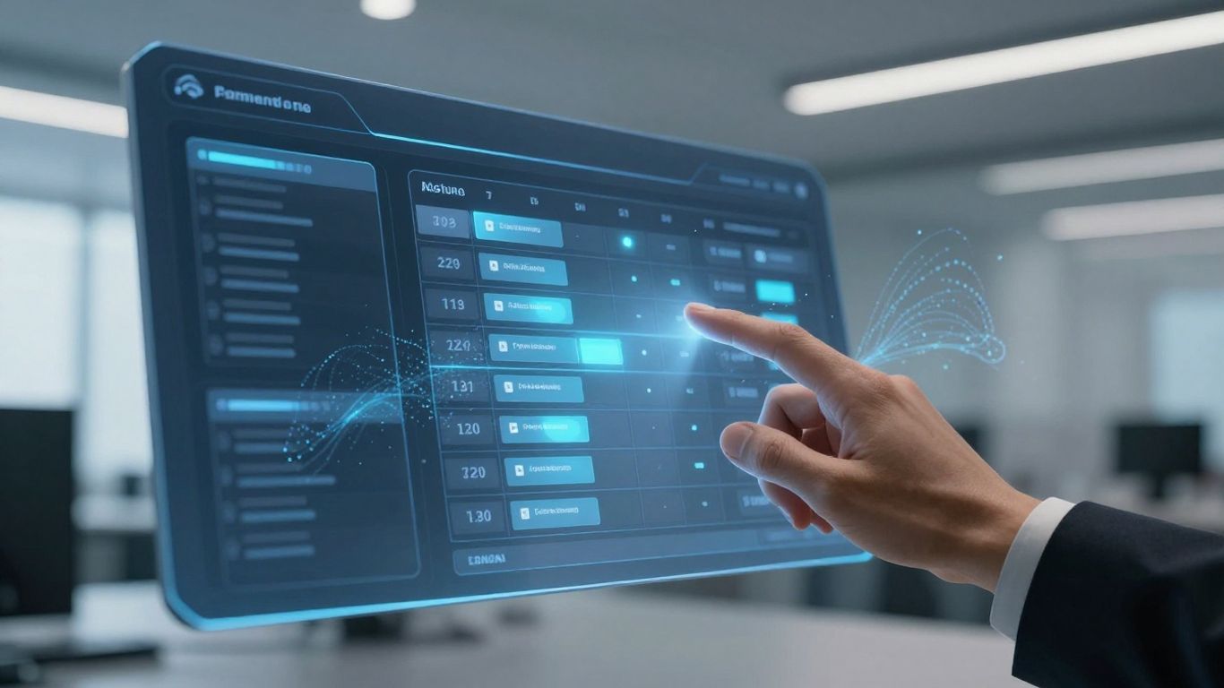AI scheduling interface with calendar and glowing appointments.