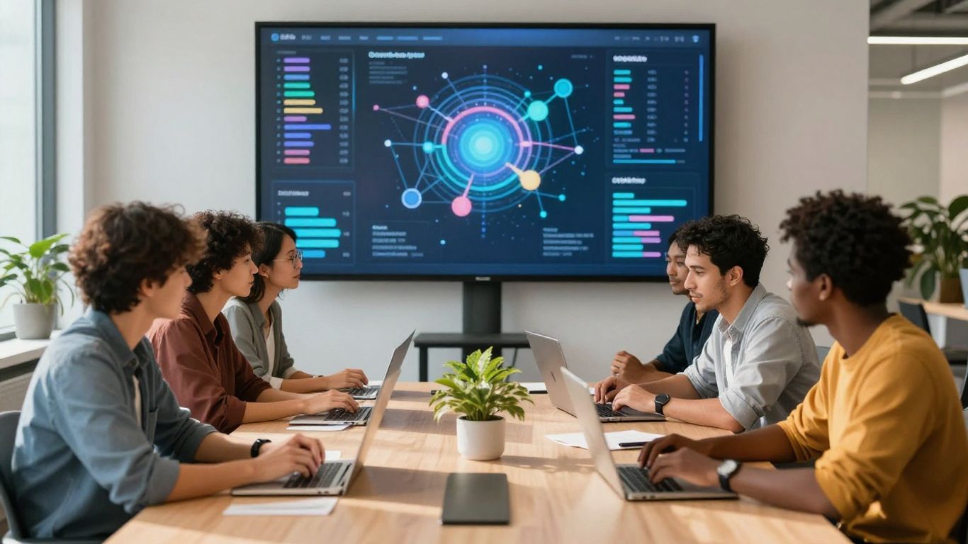 Team collaborating on AI data for home services.