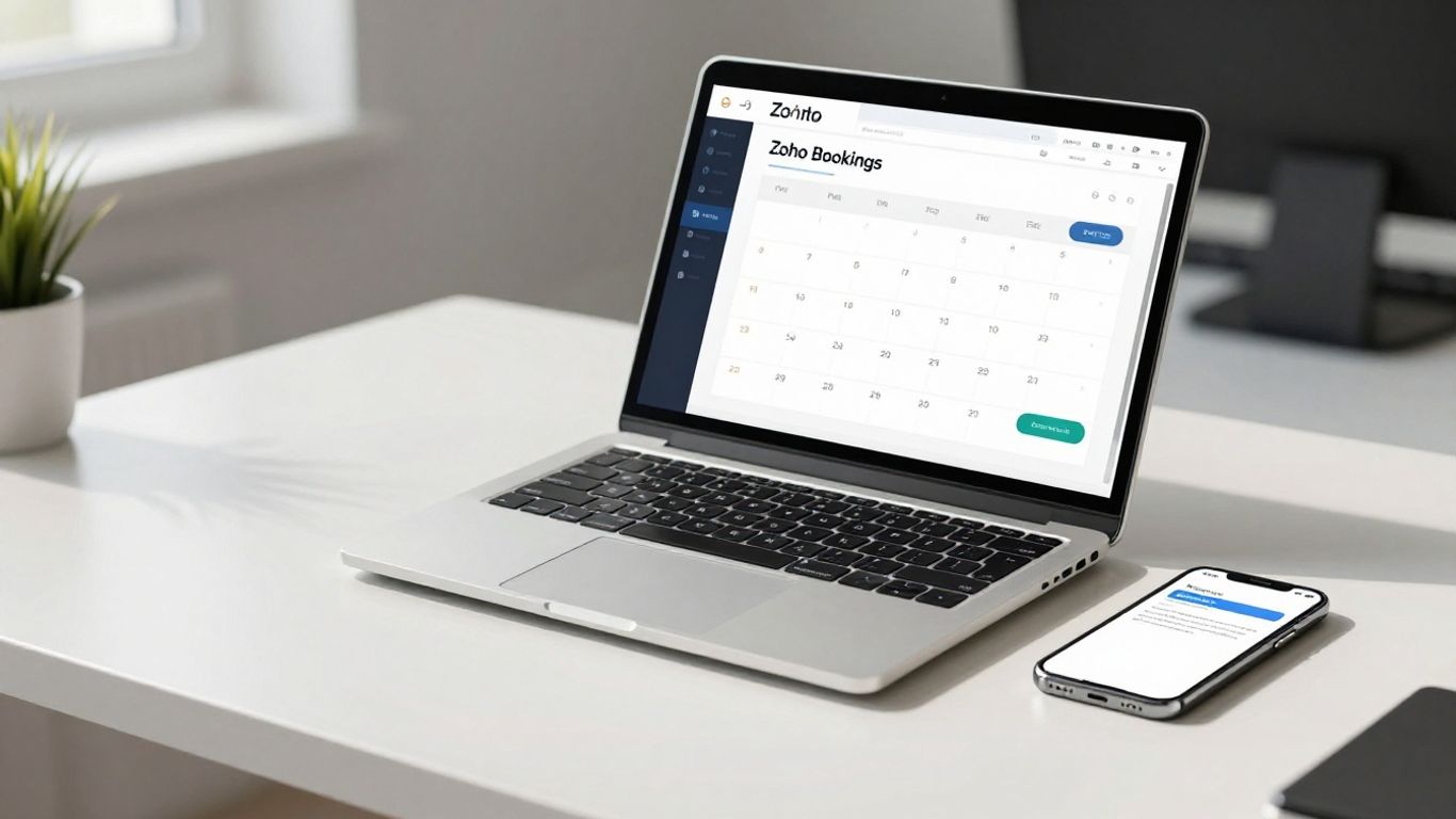 Zoho Bookings interface on a laptop screen.