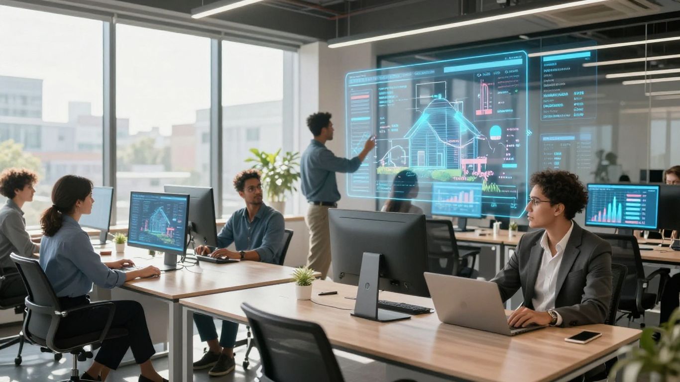 Real estate agents using AI for market analysis.