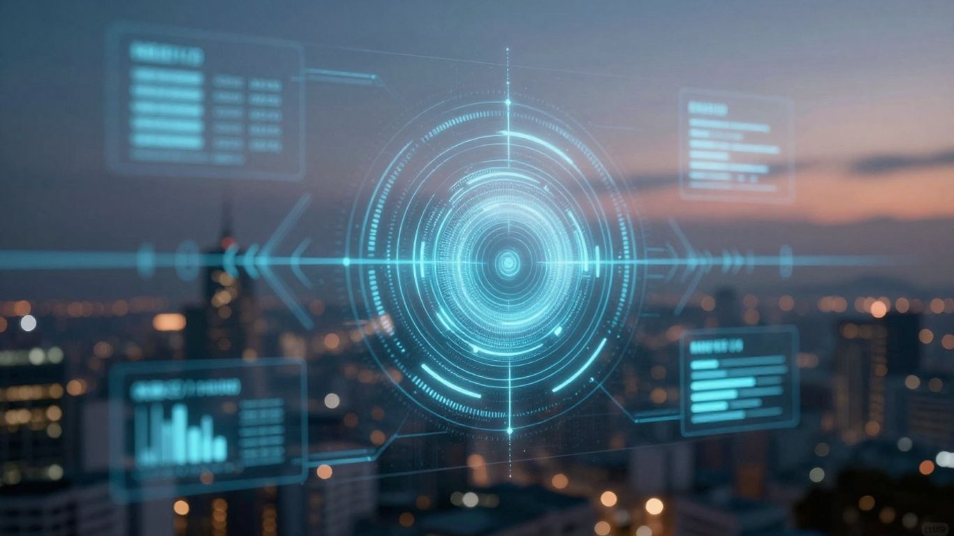 Zillow AI interface with futuristic cityscape background.