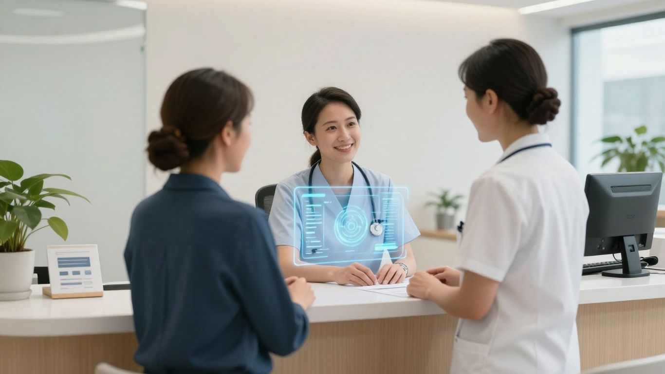 Healthcare professional and patient in modern office