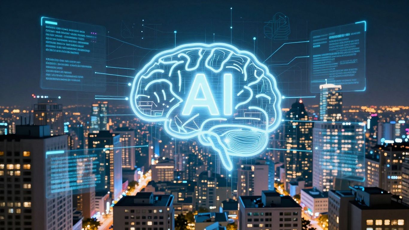 AI analyzing real estate property values in a city.