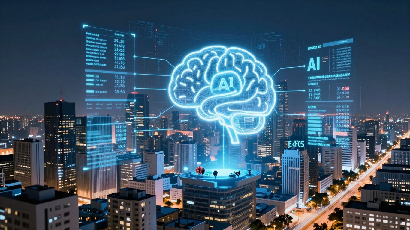 AI analyzing real estate property valuations in a city.