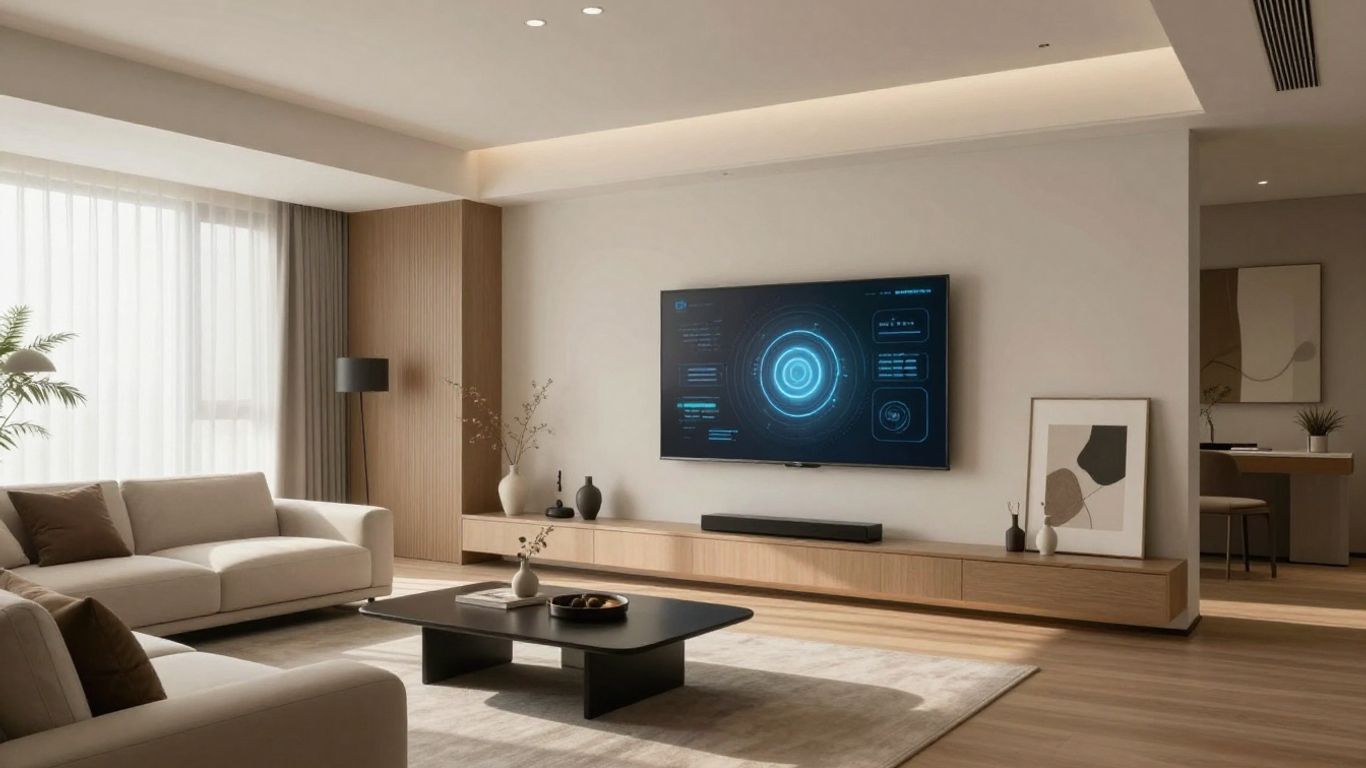 Modern living room with AI-enhanced decor