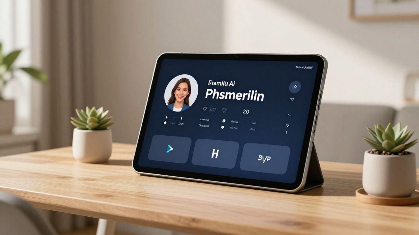 AI phone agent interface on a tablet in a home setting.