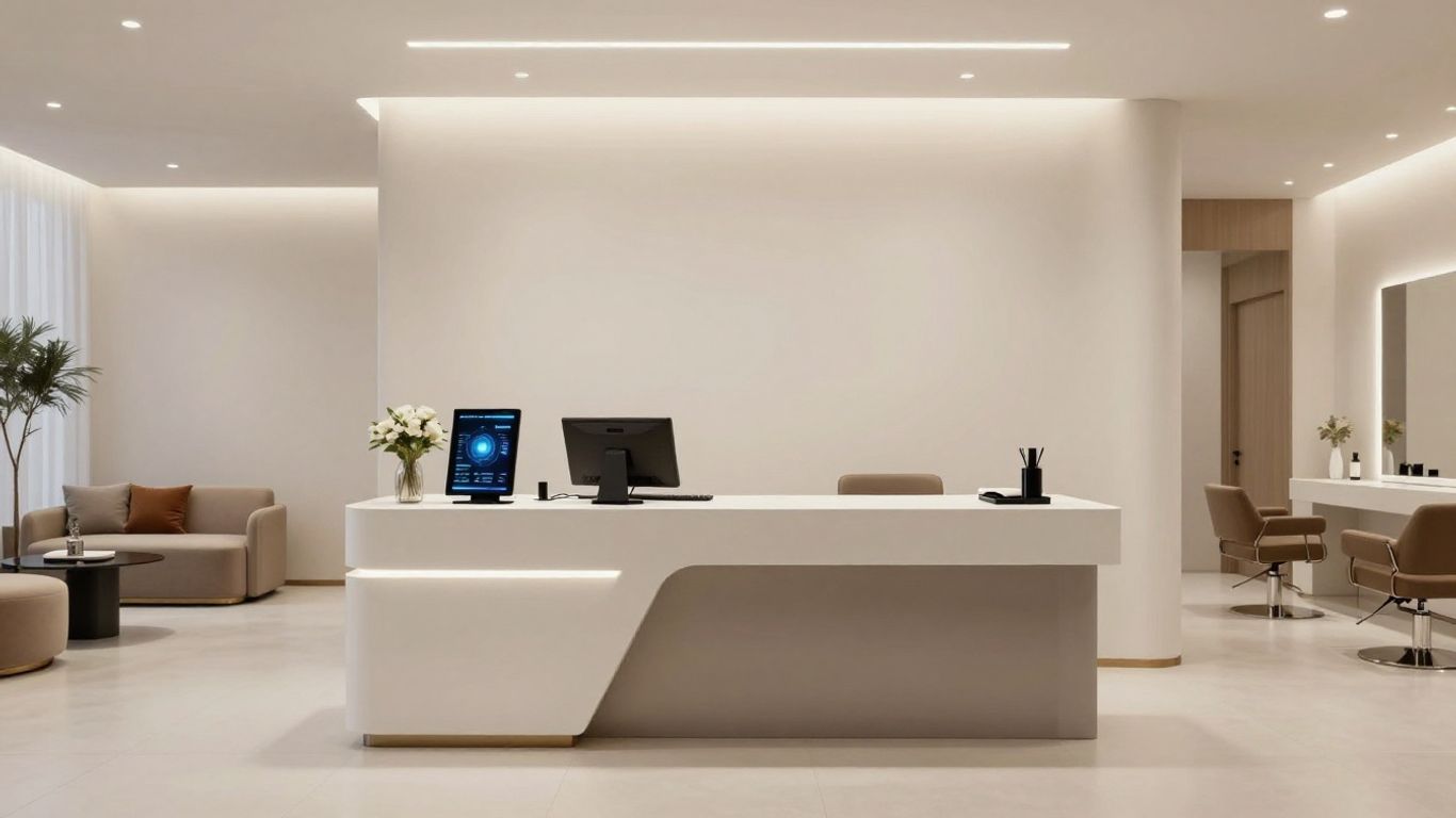 AI receptionist interface on a salon desk