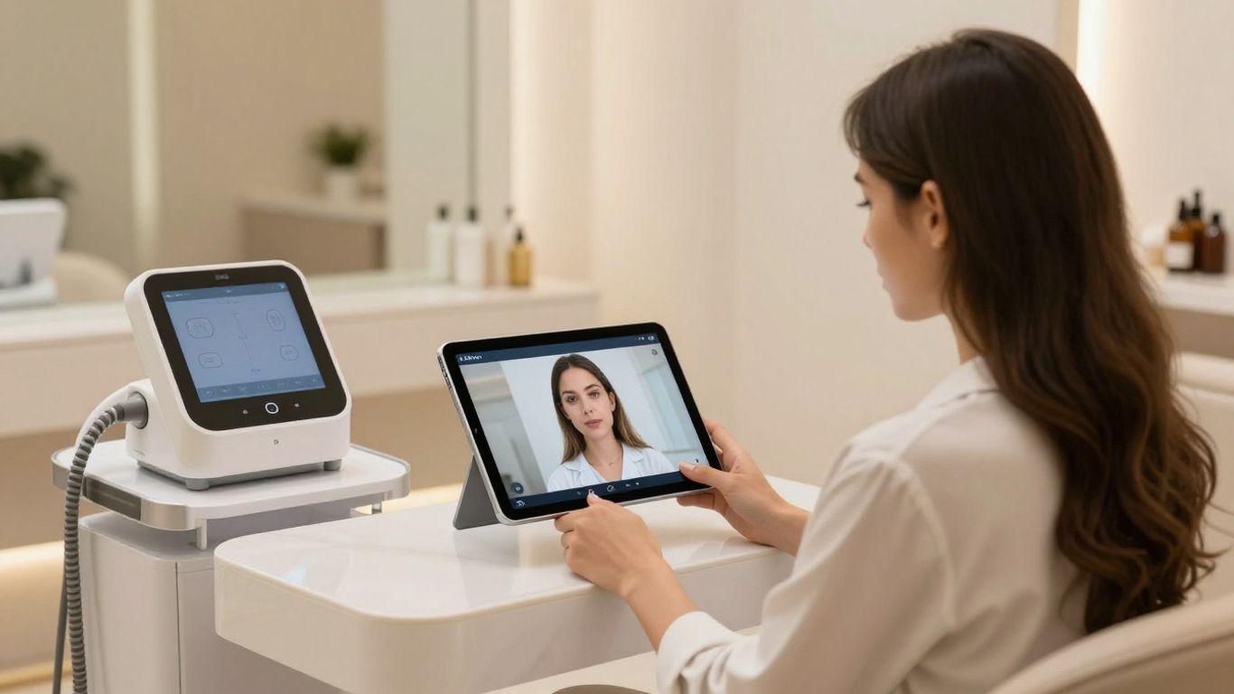 Salon virtual consultation with advanced beauty technology.
