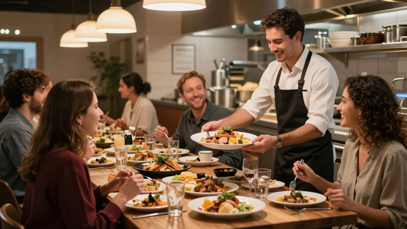 AI robot serving food in a modern restaurant