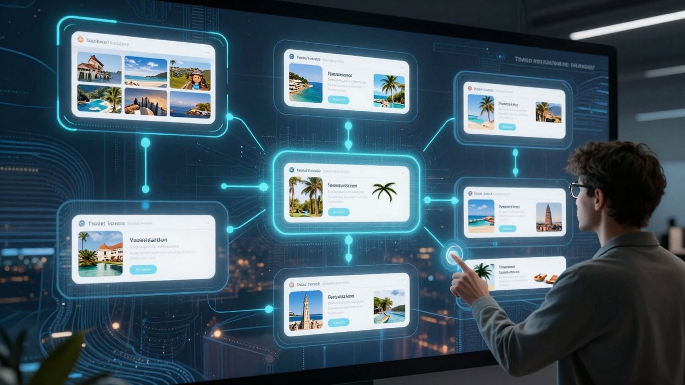 AI travel booking interface with destinations