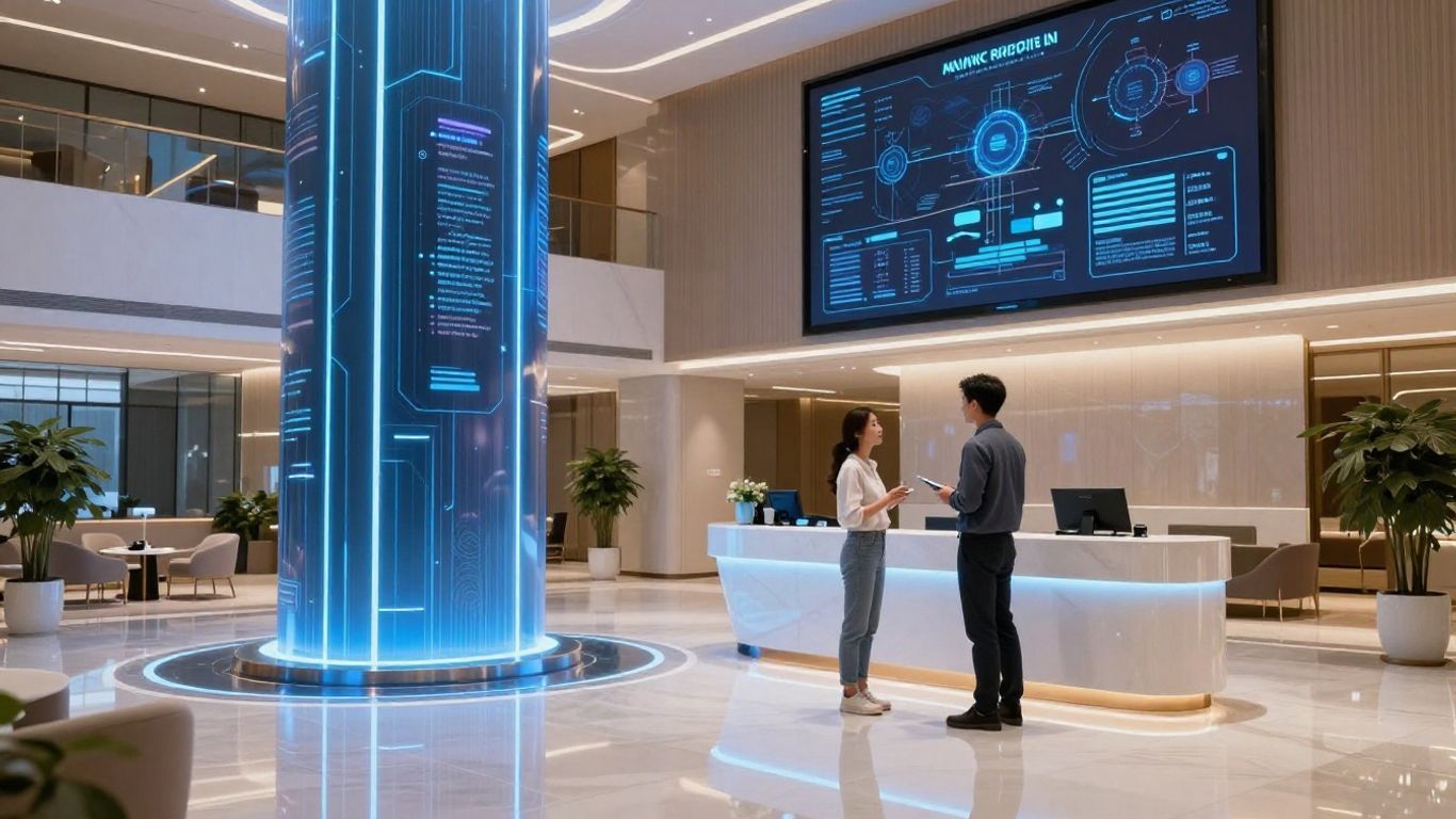 AI hotel booking interface with futuristic elements