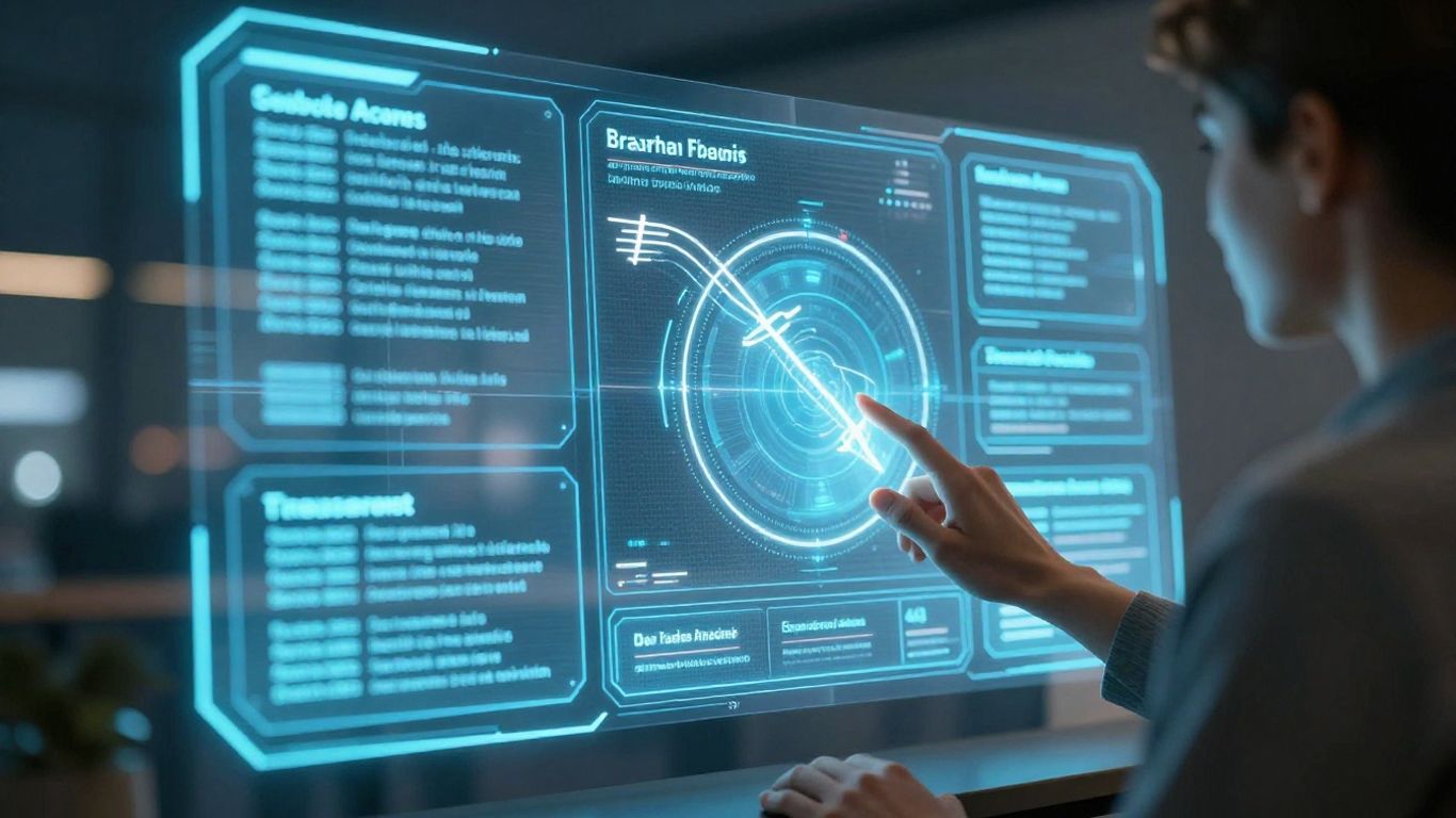 AI travel booking interface with holographic displays.