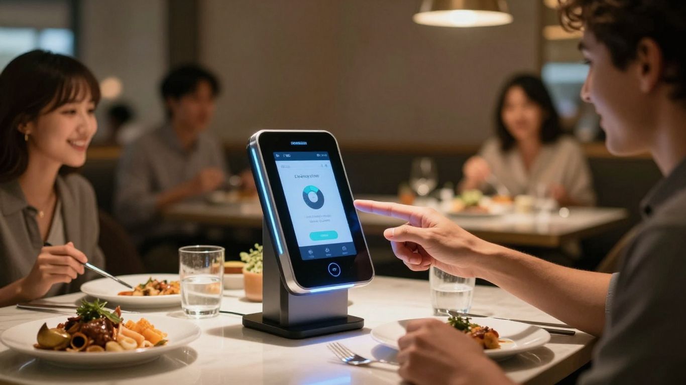 AI voice ordering system in a modern restaurant.