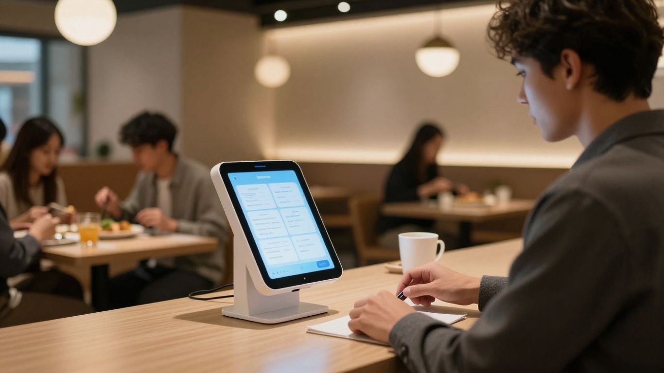 Restaurant AI ordering kiosk in use