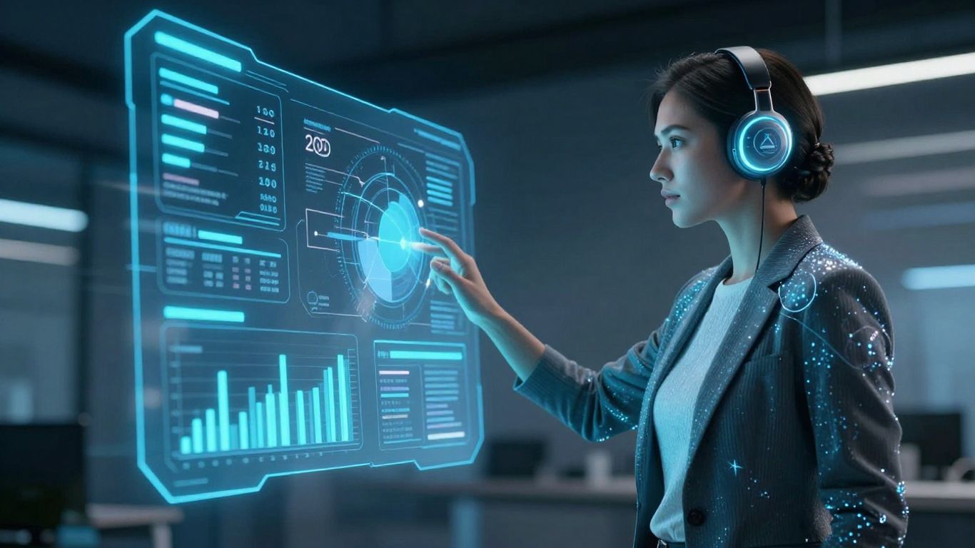 AI sales representative using futuristic holographic interface