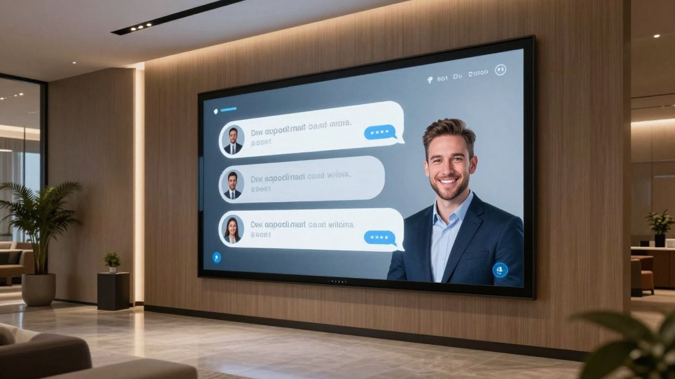 AI chatbot interface in a hotel lobby.