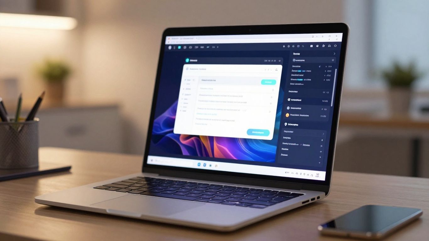 Financial advisor using AI tool on laptop.