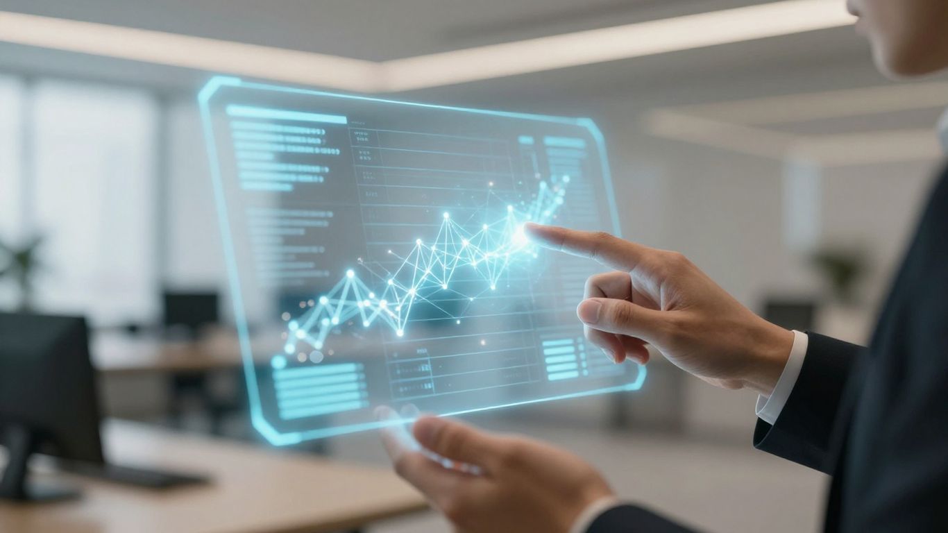 Financial advisor using AI interface with data streams.