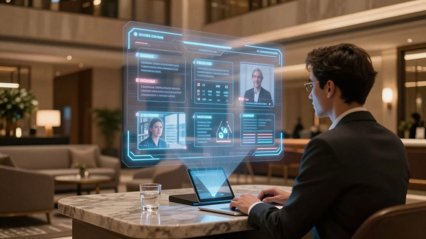 Hotel guest interacting with AI personalization interface.