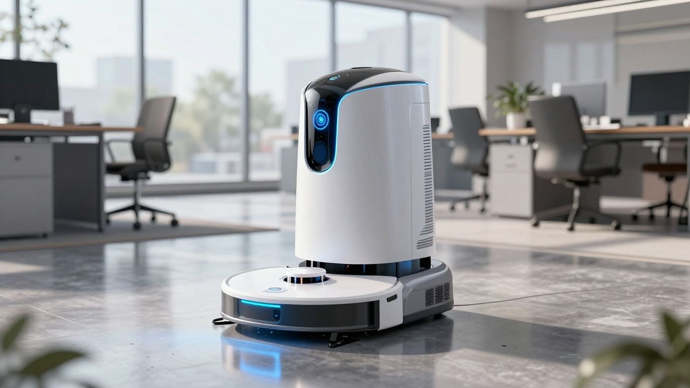 AI cleaning robot working in a modern office.