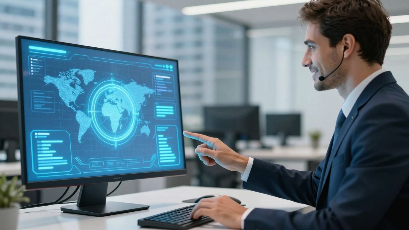 AI receptionist interface in a modern office