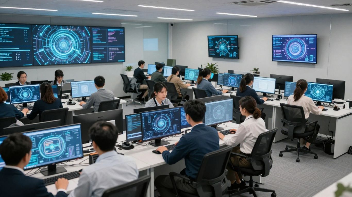 Call center agents using AI technology for business growth.