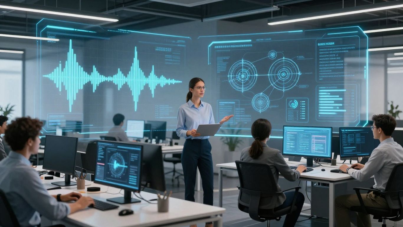 AI receptionist platform interface and business people