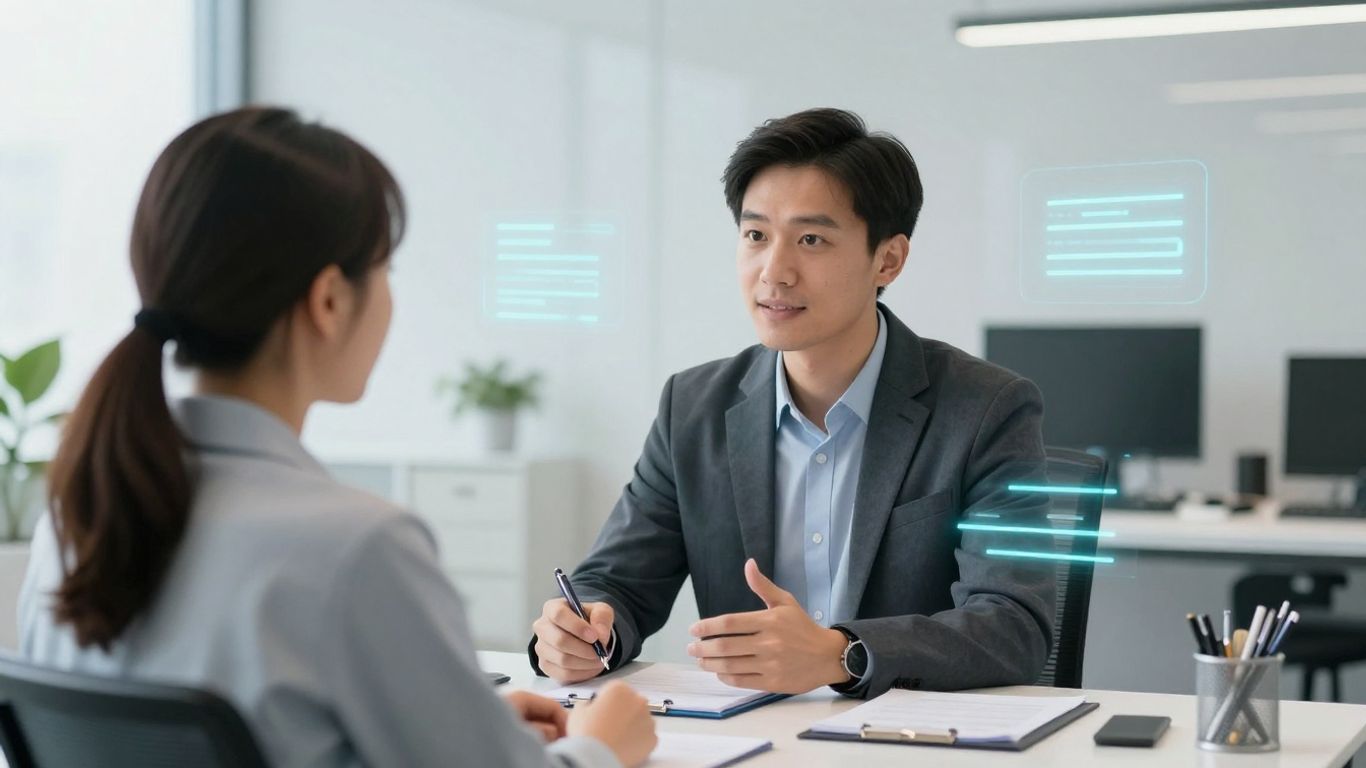 Speech therapist and patient with AI technology integration.