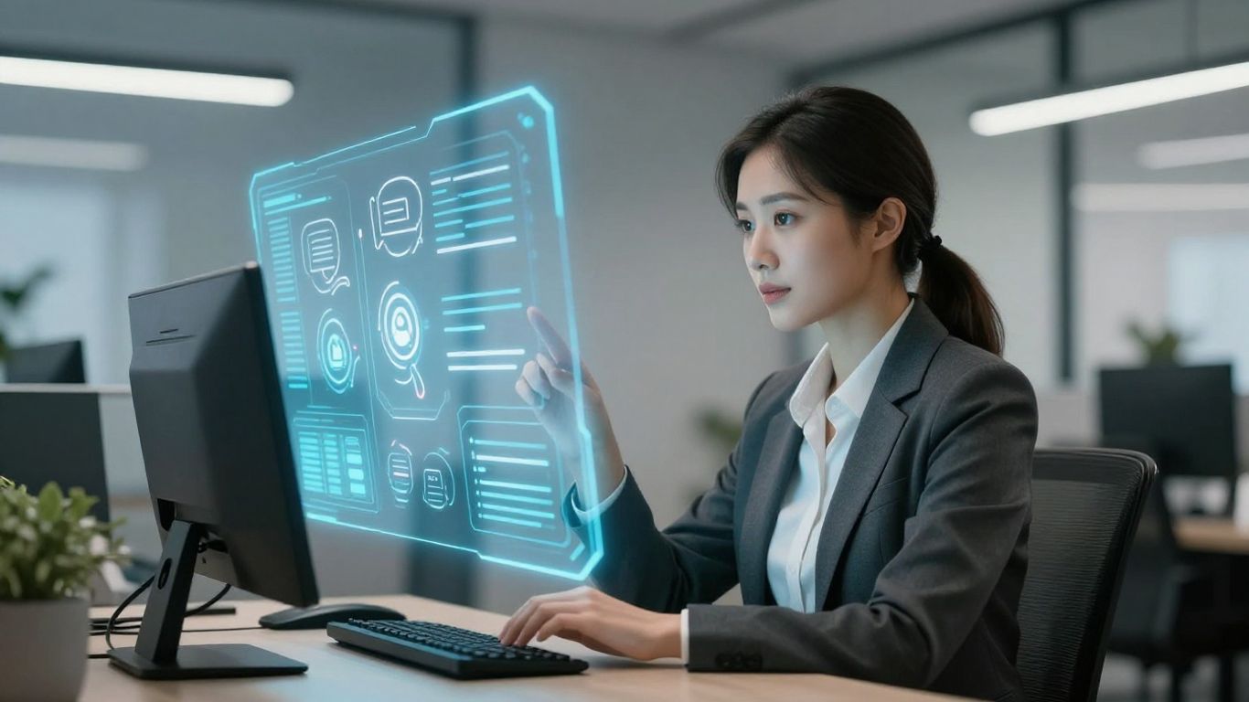 AI receptionist assisting a professional in an office.