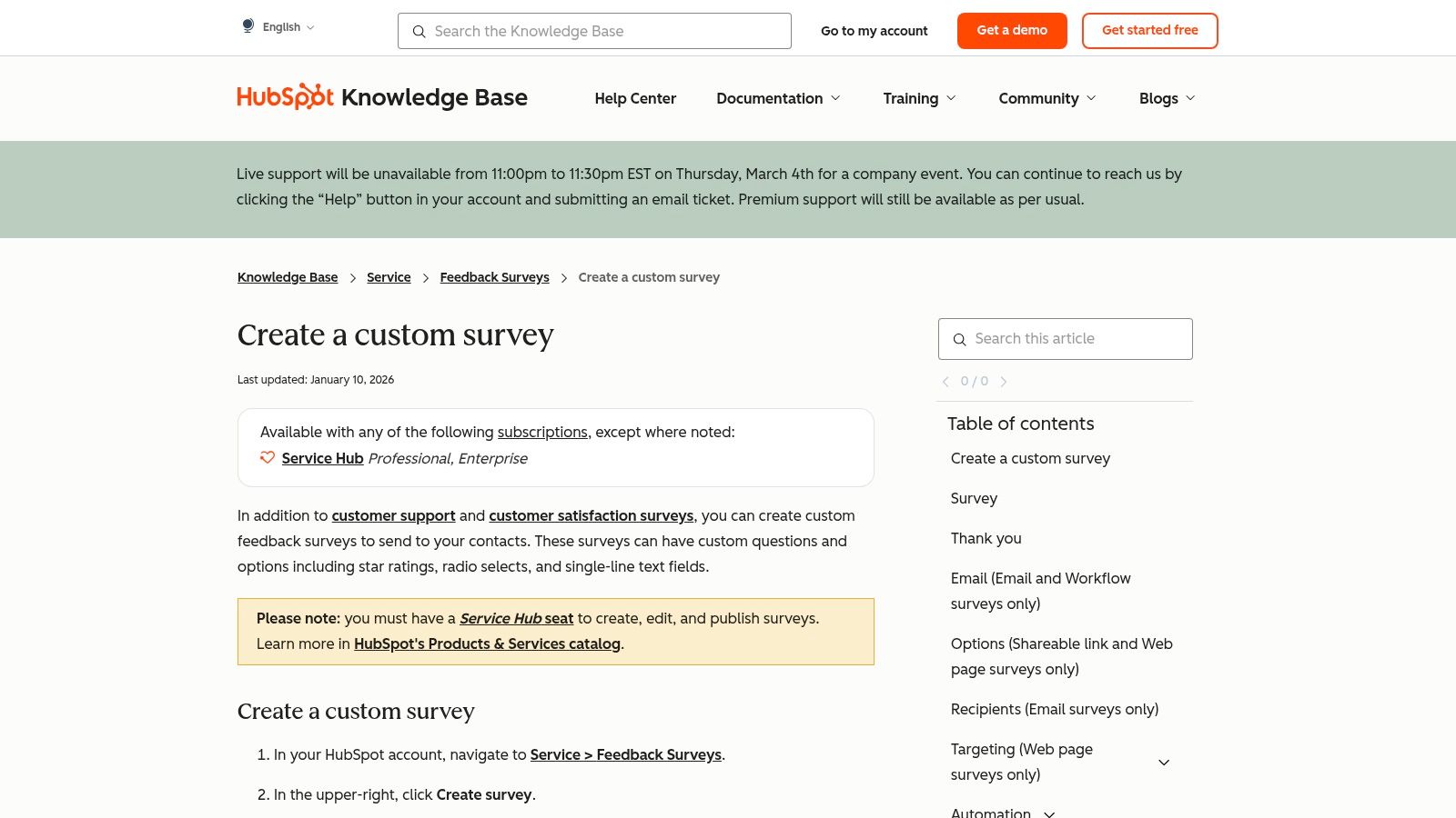 HubSpot Service Hub – Feedback survey templates and custom surveys