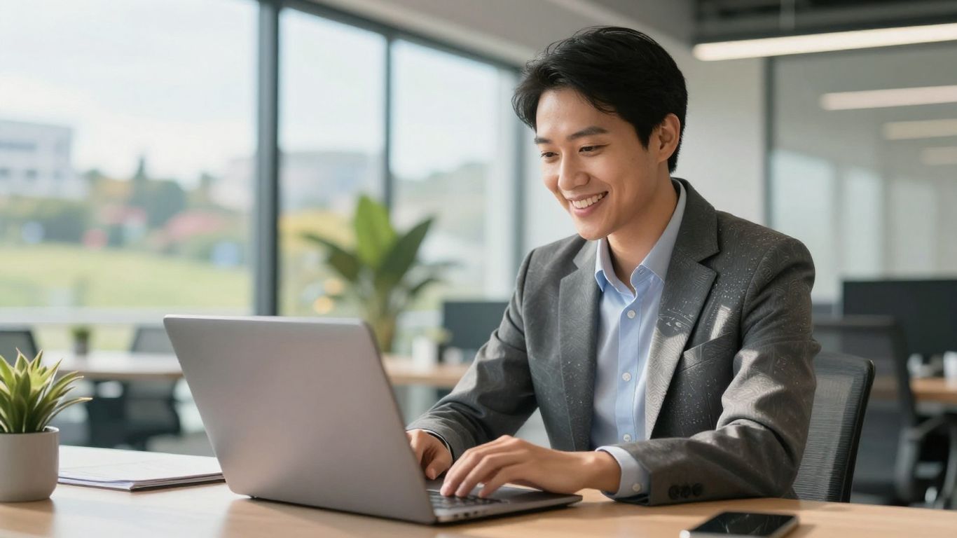 Realtor using AI on laptop for business growth.