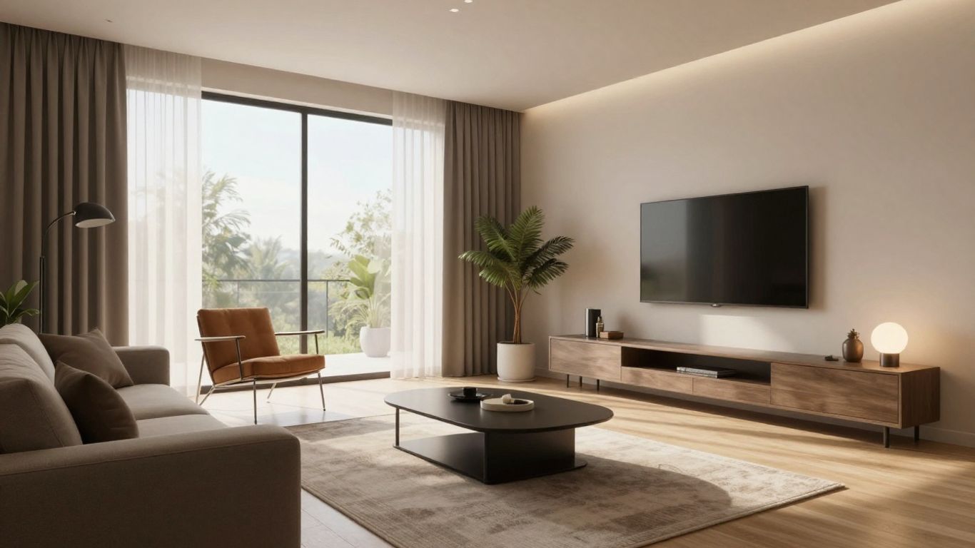 AI-staged living room with virtual furniture.
