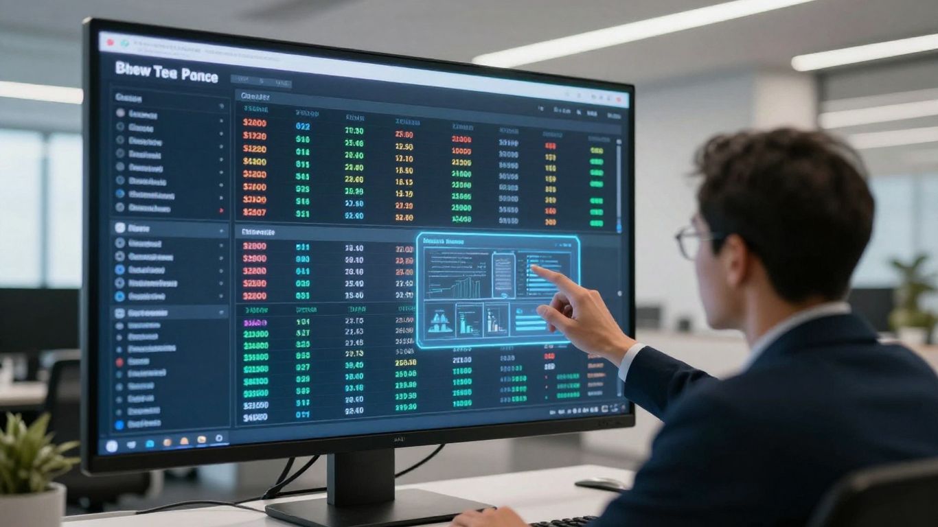 AI property management dashboard with holographic display.