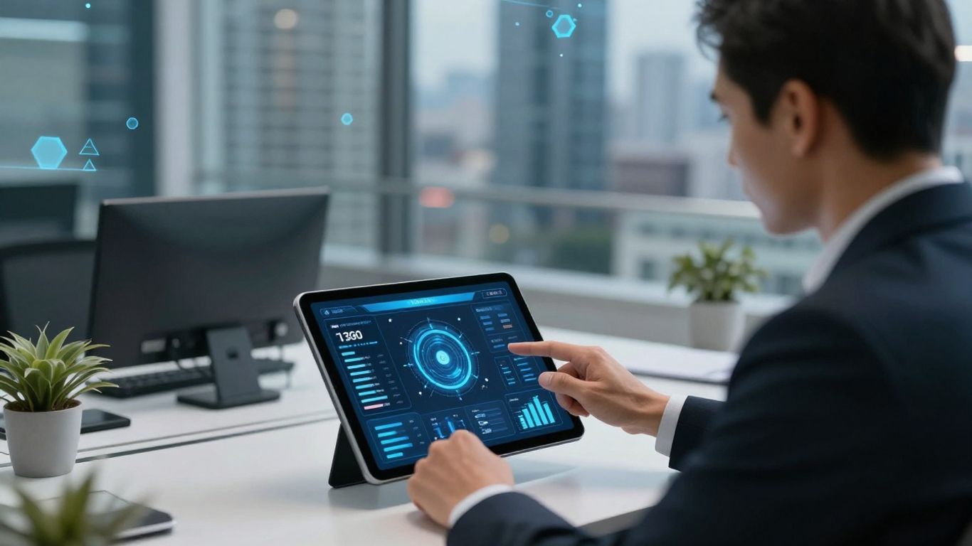 Property manager using AI tool on tablet