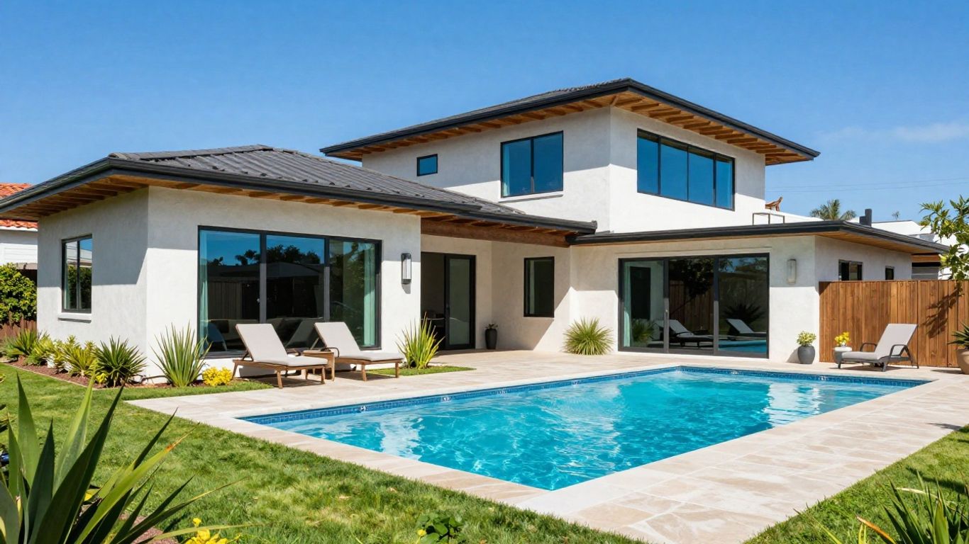 California home with pool and landscaping