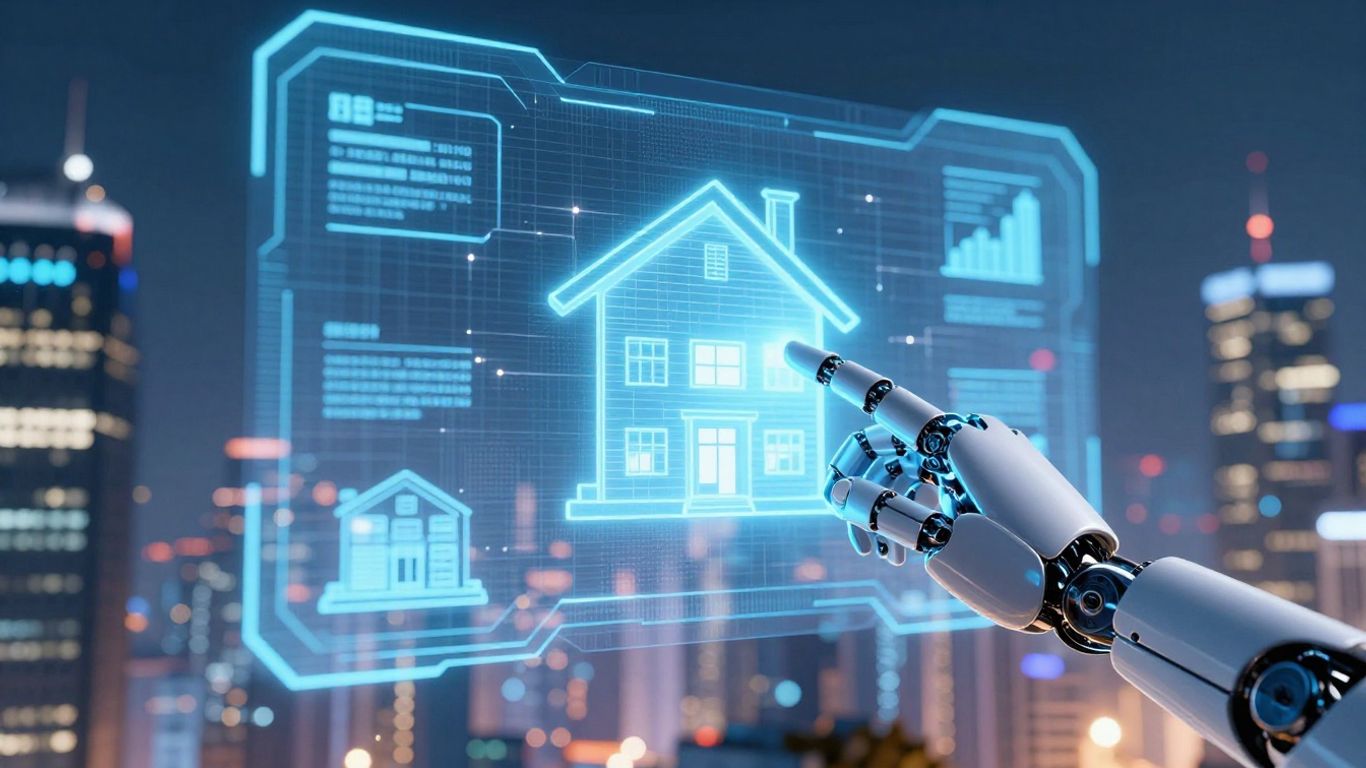 AI interacting with commercial real estate building hologram.