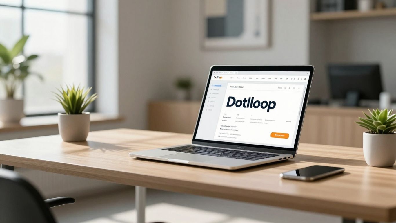 Dotloop app interface on a laptop in a real estate office.