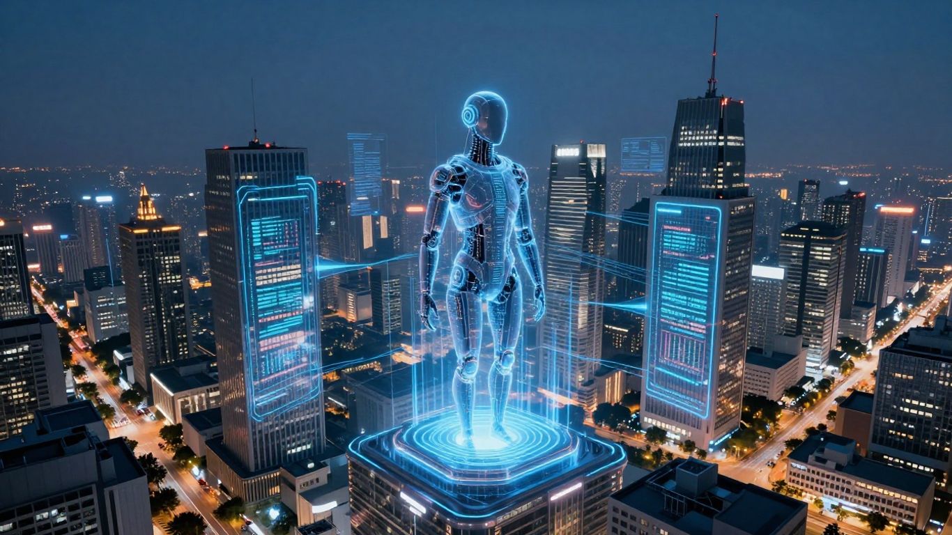 AI agent interface over cityscape